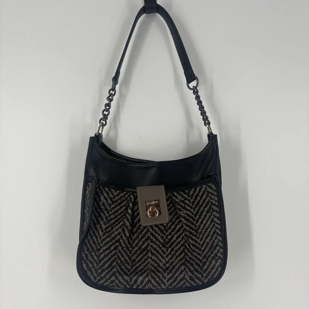 Spartina 449 Daufuskie Island Linen Leather Hobo Shoulder‎ Bag Purse Herringbone